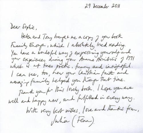Julia Fenn's letter to Sophie Neville about 'Funnily Enough'