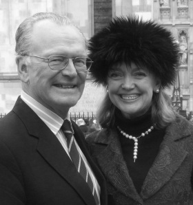 Sophie Neville with her husband outside Westminster Abbey