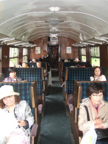 Inside the carridge of the Lakeside and Haverthwaite train