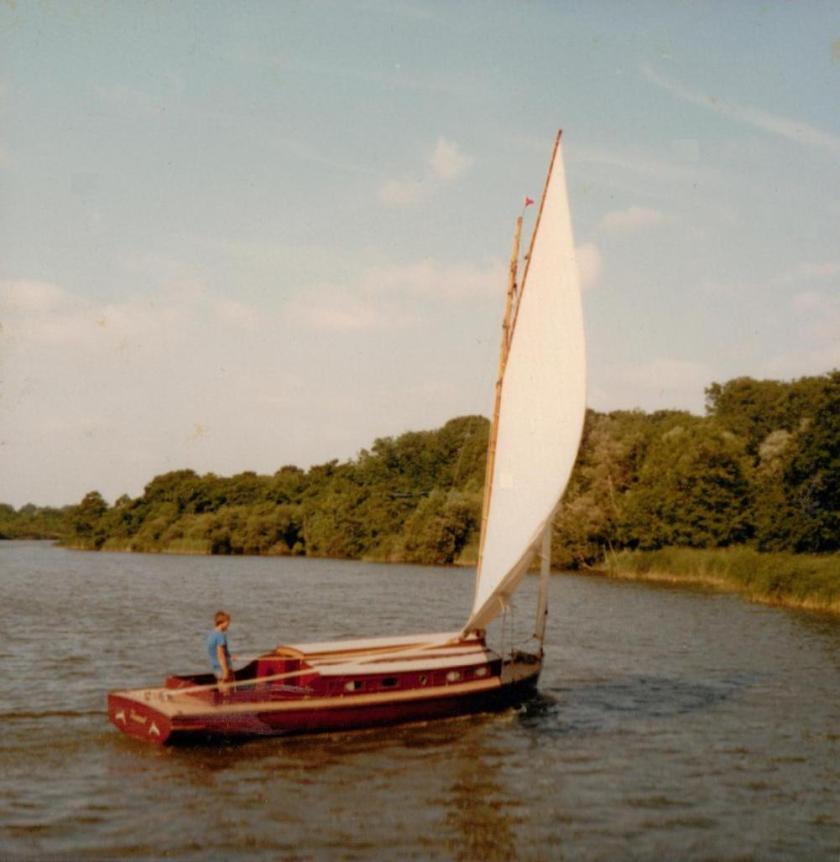 Lullaby undersail, playing the Teasel with her stage name painted on a false transome