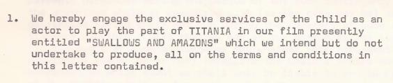 Theatre Projects contract 1973 'Titania'