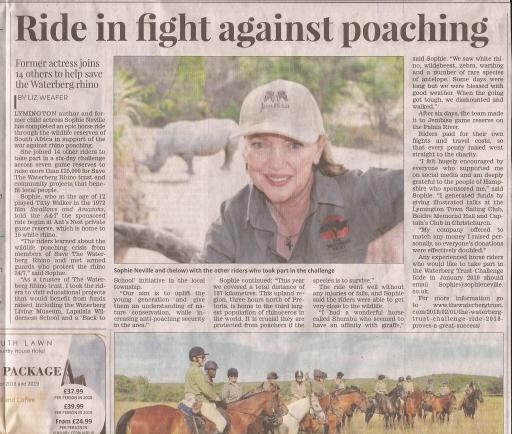 'Ride in fight against poaching' - Sophie Neville - Lymington