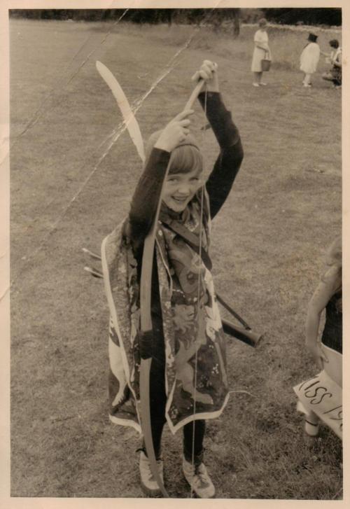 Sophie Neville dressed as a medieval archer in 1969.