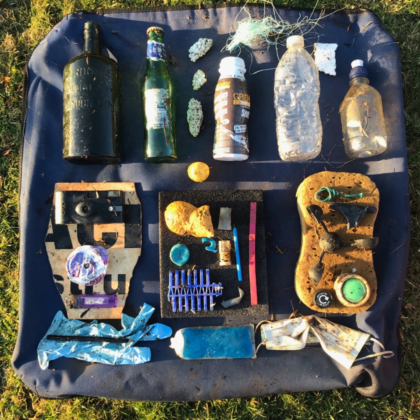 Plastic pollution collected from Solent shores Jan 2022 - photo Sophie Neville