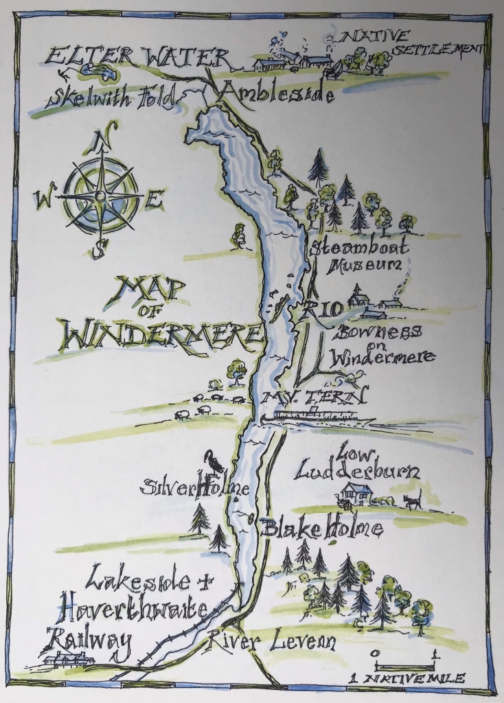 Swallows and Amazons map of Windermere